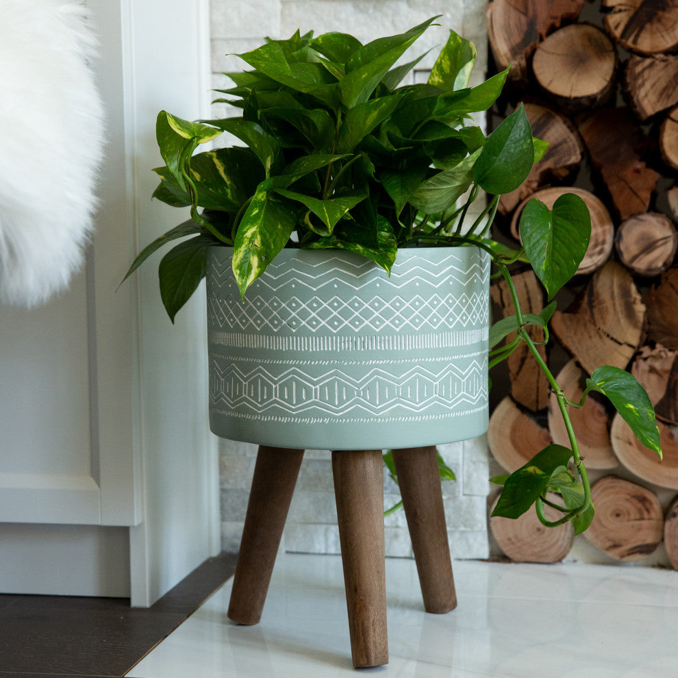 10" Tribal Fiberglass Planter, Sage