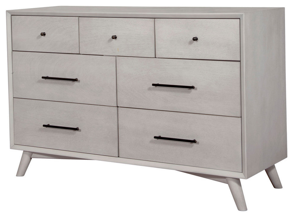 Flynn Mid Century Modern 7 Drawer Dresser, Gray