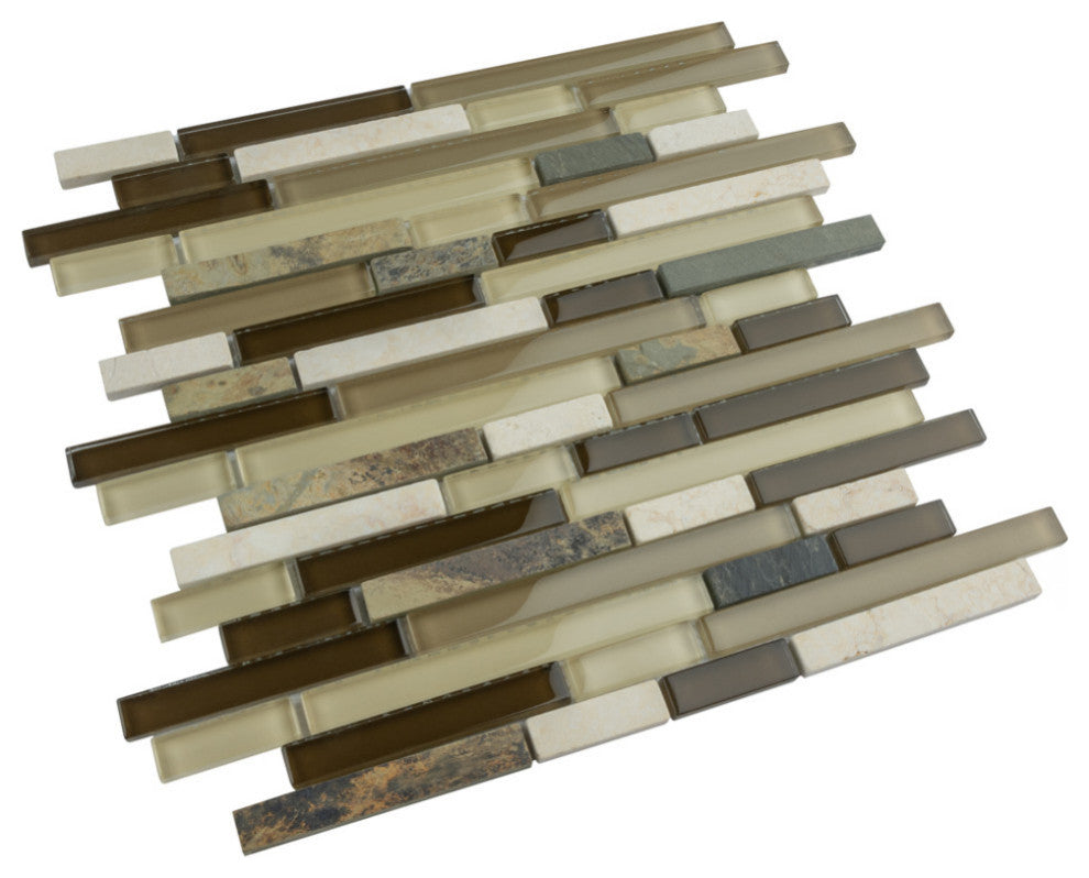 Tessera Piano Glass and Stone Mosaic Wall Tile, Brixton, Nassau