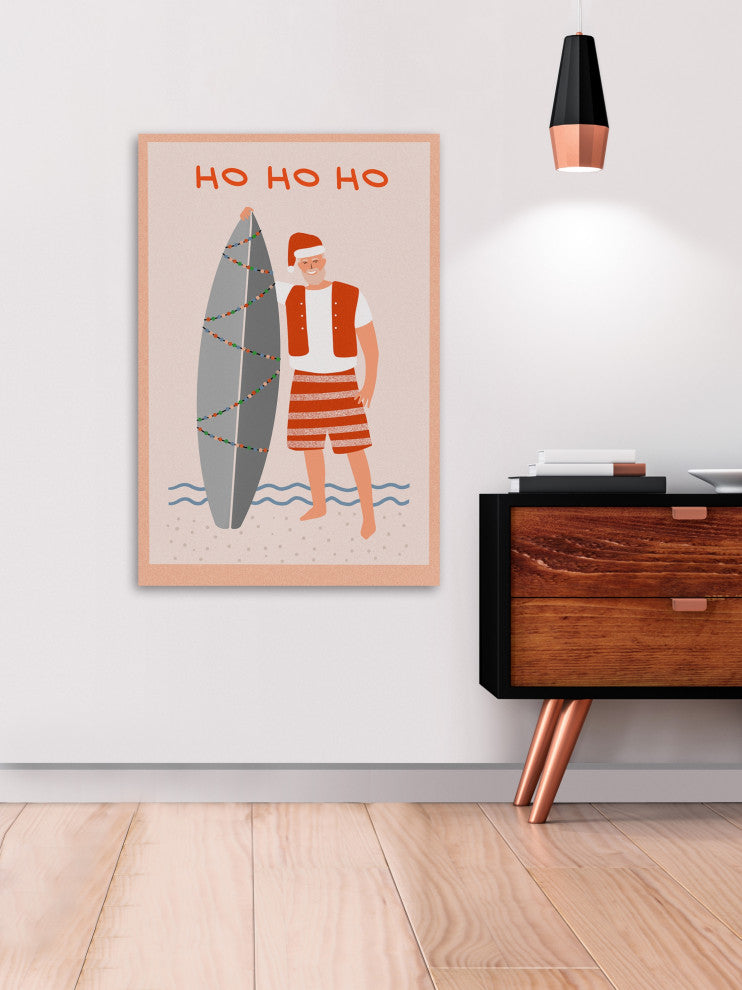 "Surfing Santa" Painting Print on Wrapped Canvas, 12x18