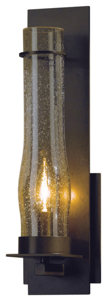 New Town Large Hurricane Sconce, Bronze Finish, Seeded Clear Glass