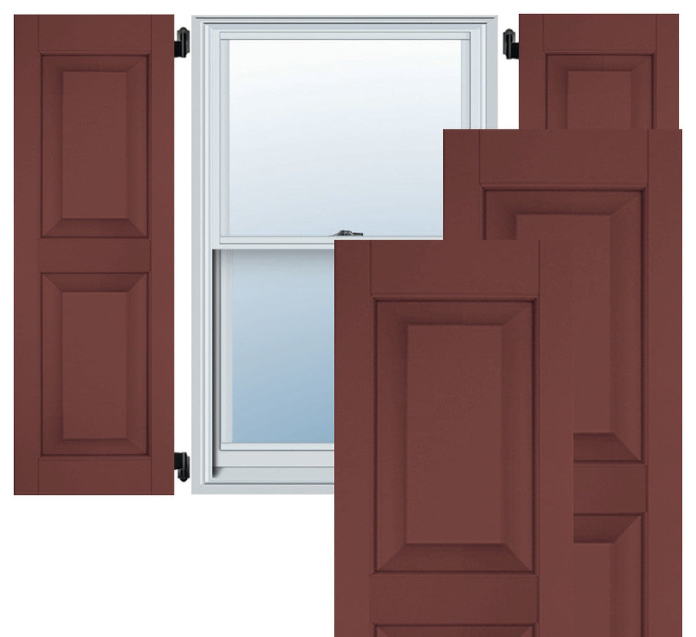 15" x 47" Exterior Sapele Mahogany Raised Panel Shutters, Cottage Red
