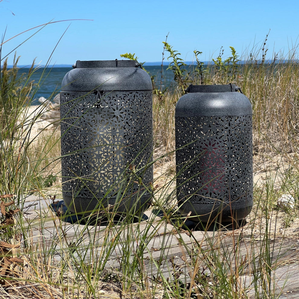 Black Lattice Temple Candle Lantern Set