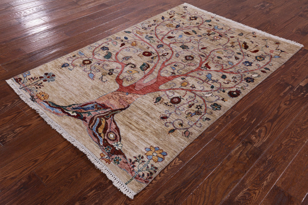 Persian Gabbeh Tribal Hand Knotted Rug 4' 1" X 6' 1" Q11261