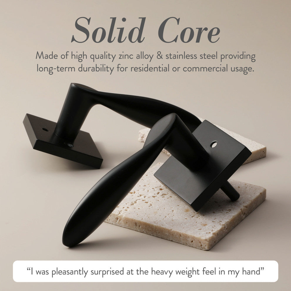 Modern Heavy Duty Designer Interior Door Lever - Lafayette Collection, Matte Black, Passage Right Hand