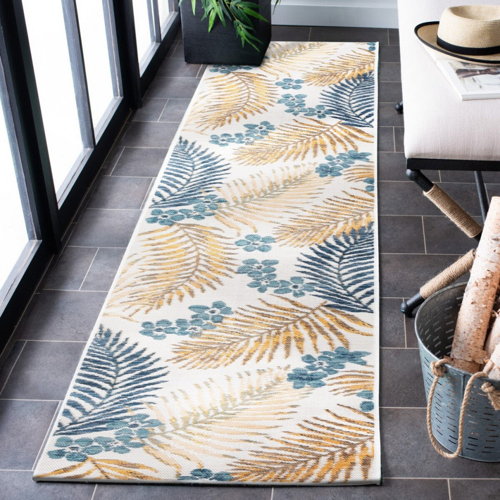 Safavieh Sunrise Collection SUN675 Indoor-Outdoor Rug, Ivory/Blue Gold, 2'x8'