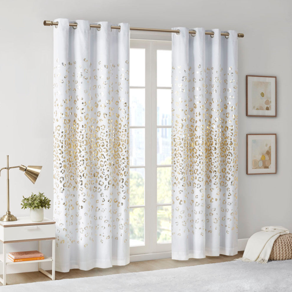Intelligent Design Lillie Gold Metallic Leopard Print Blackout Panel, 50"w X 84"