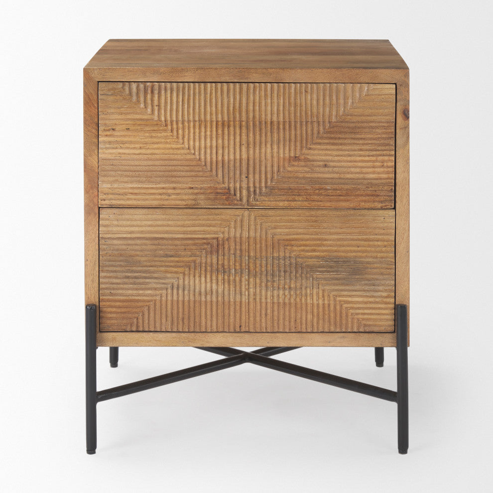 Cairo Light Brown Solid Wood 2 Drawer Accent table