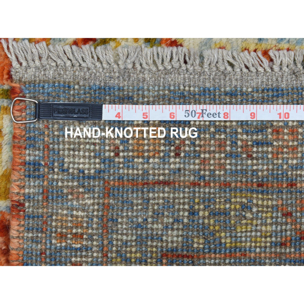 Orange Colorful Afghan Baluch Hand Knotted Tribal Design Pure Wool Rug 5'8"x7'9"