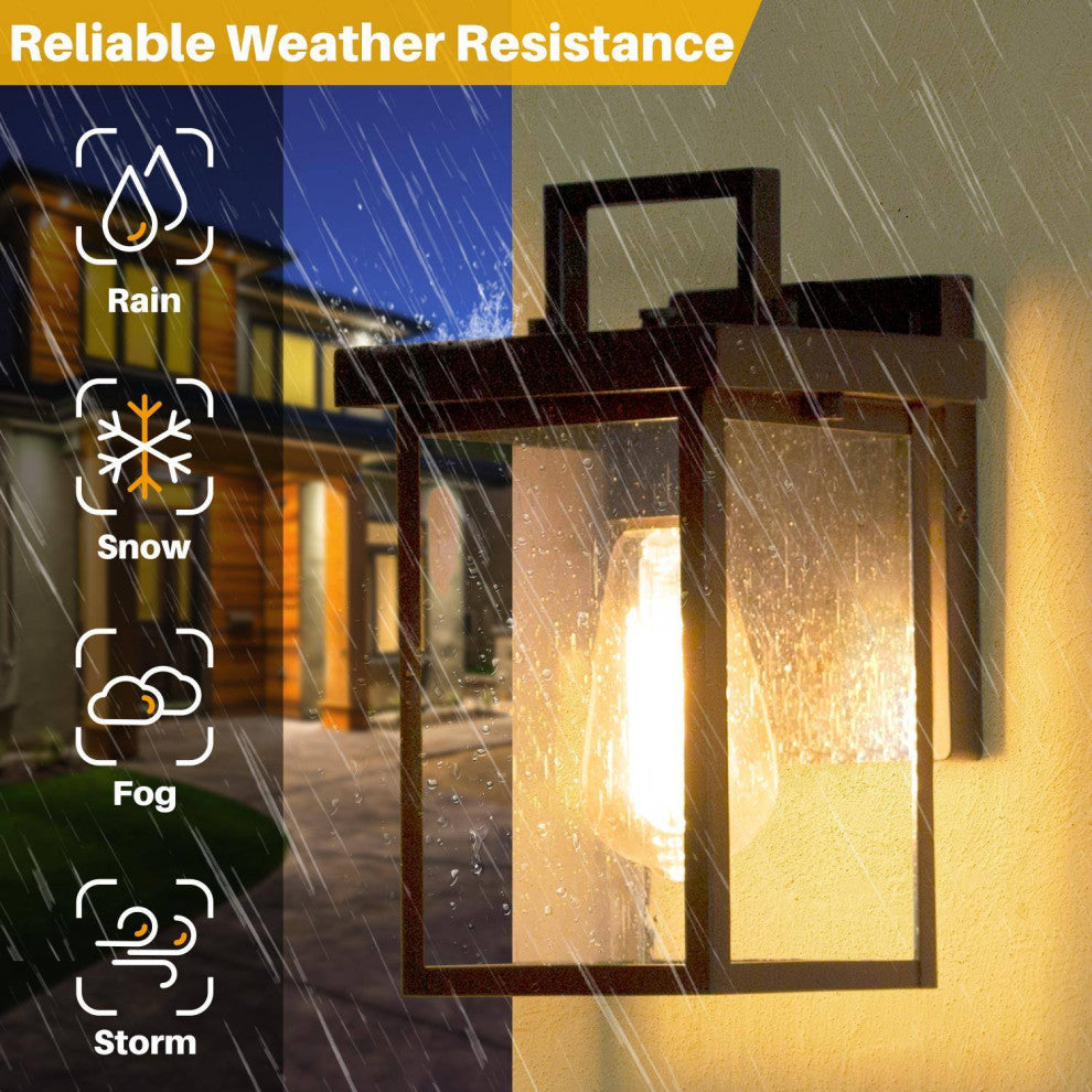 LNC 1-Light Industrial Outdoor Wall Lantern with Seeded Glass Panels, Wall Sonce