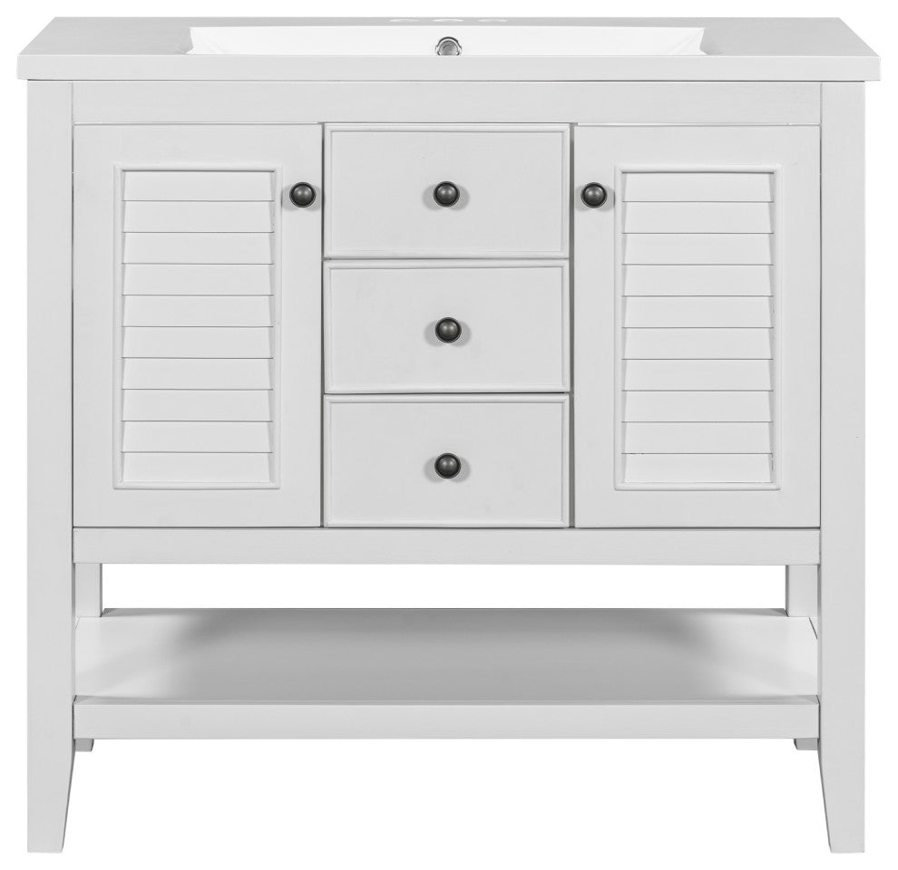 36" Freestanding Bath Vanity Set, Integrated Ceramic Sink, White