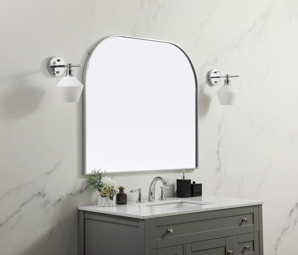 Metal Frame Arch Mirror 40X34 Inch, Silver