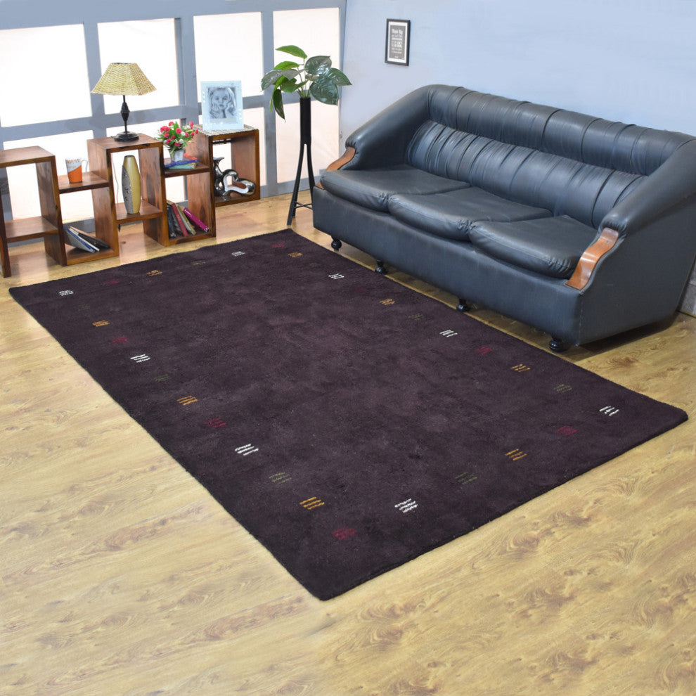 Hand Knotted Loom Silk Mix Area Rug Contemporary Brown