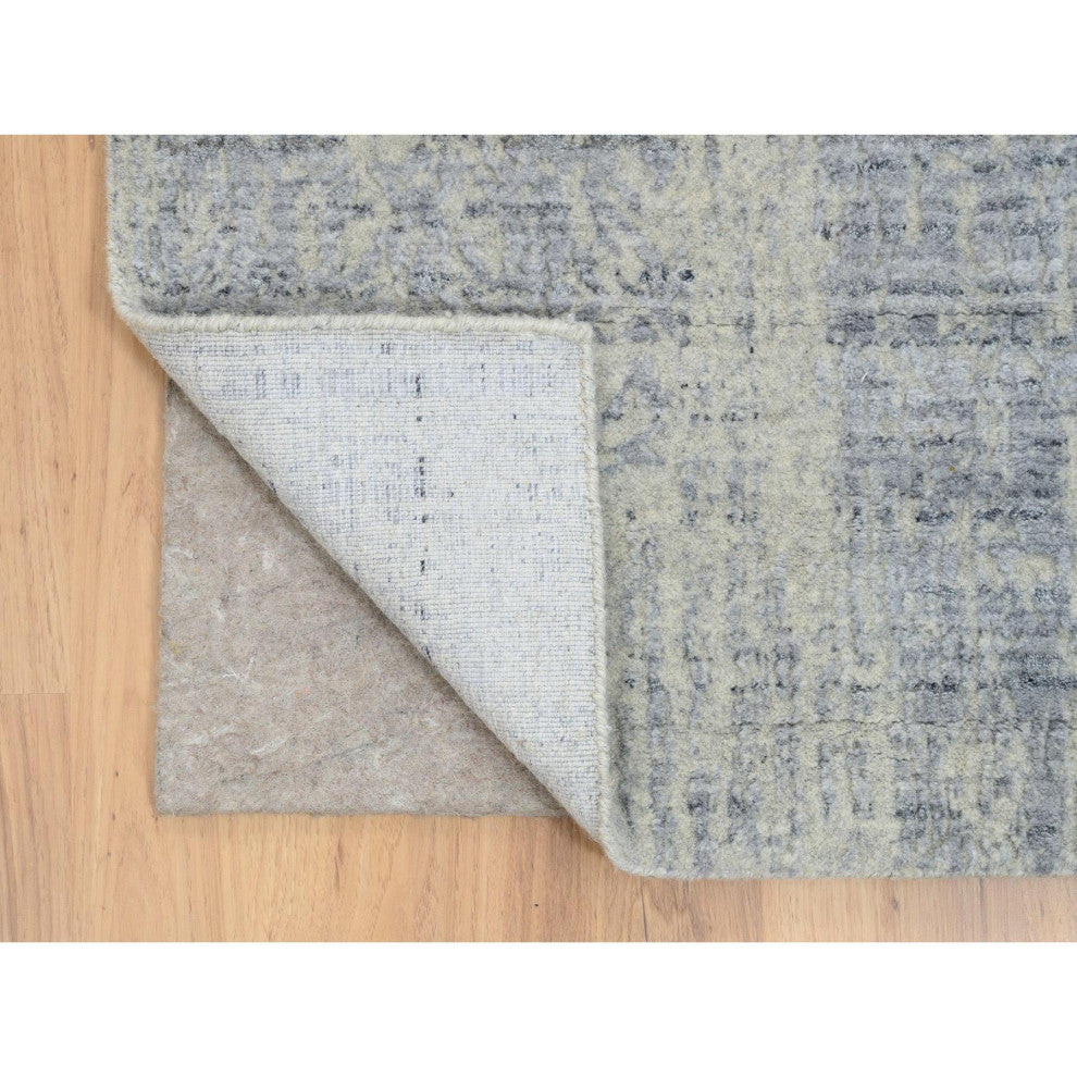 Gray, Wool And Plant Based Silk, Hand Loomed, Runner, Rug, 2'6" x 10'0"