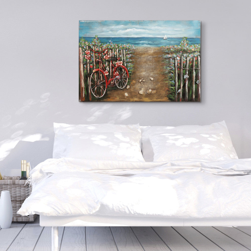 "Red Bicycle" Mixed Media Iron Hand Painted Dimensional Wall Art