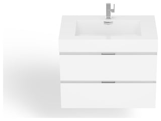 Boutique Bath Vanity, High Gloss White, 30", Single Sink, Wall Mount