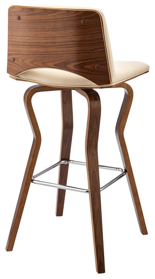 Gerty 30" Swivel Cream Faux Leather and Walnut Wood Bar Stool