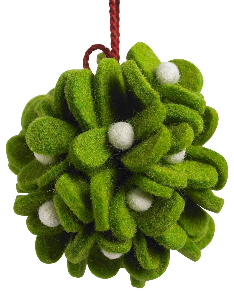 Mistletoe Ball Christmas Ornament, Hand Felted Wool