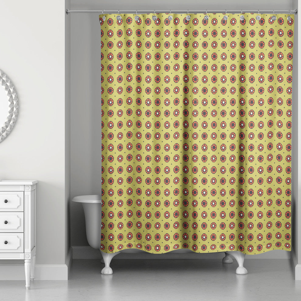 Pixel Floral Pattern in Mustard Yellow  Shower Curtain