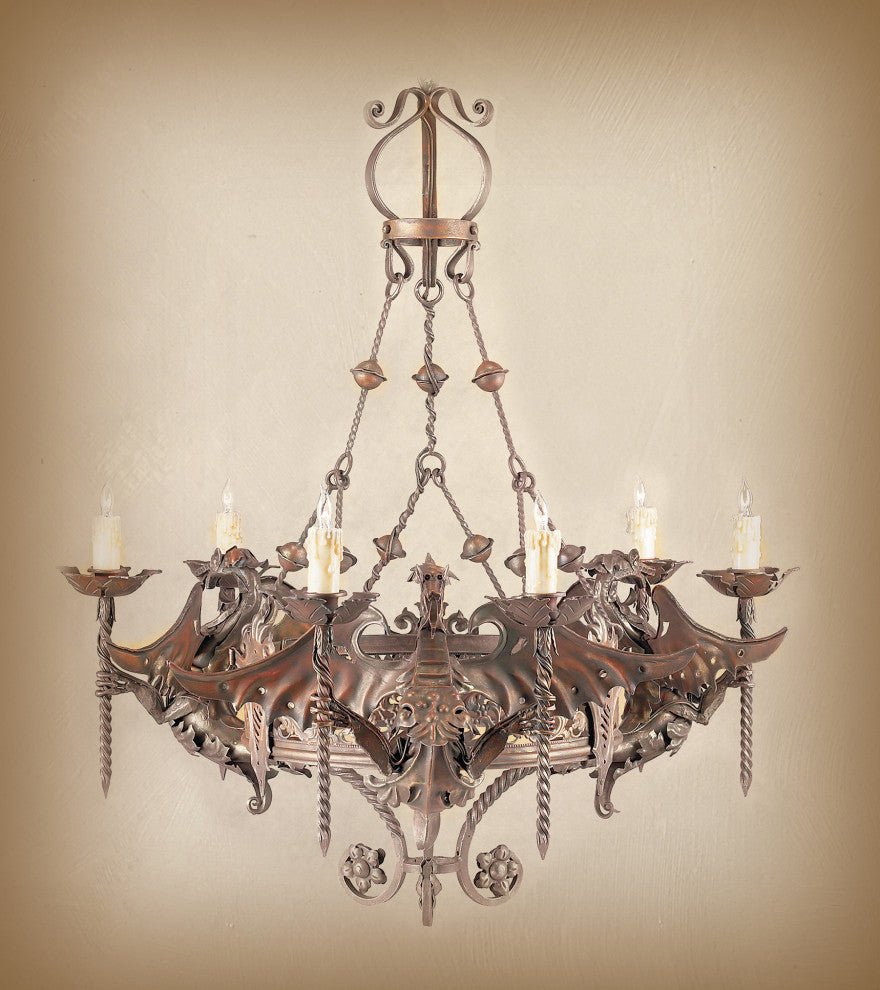 Dragon Candle-Style Wrought Iron Chandelier