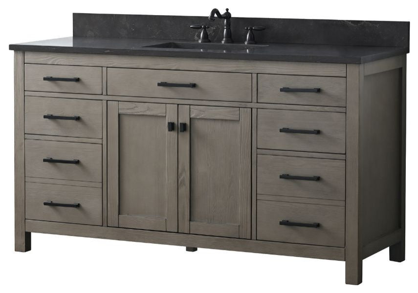 Jasper 60" Bathroom Vanity, Textured Gray, Blue Limestone