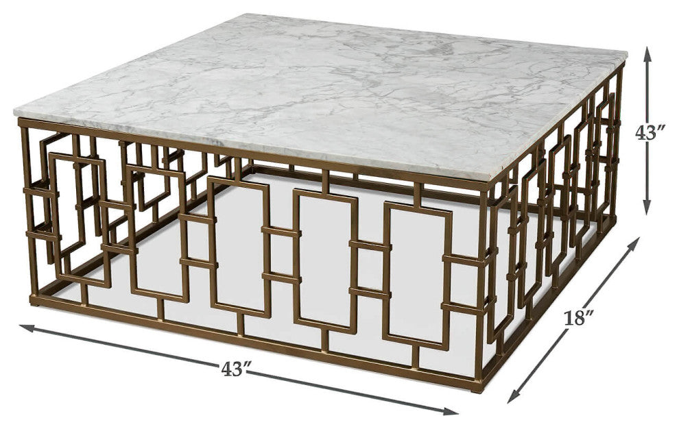 Square Mid Century Marble Top Coffee Table