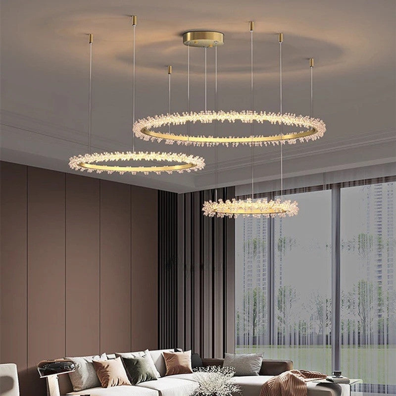 Versoix | Creative Crystal LED Pendant Light in the Shape of Rings, Dia15.7+23.6+31.5", Cool Light