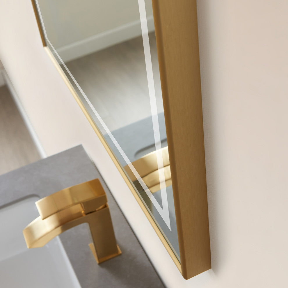 Horizontal Rectangular LED Wall Mount Bathroom Mirror, Gold, 24"