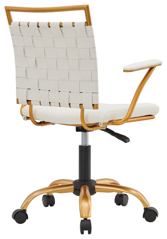 LUXMOD Classy Goldtone Adjustable Swivel Ergonomic Desk Chair, White