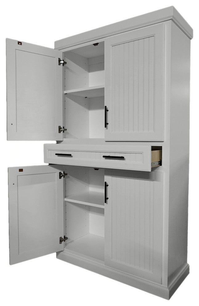Extra Wide Coastal Kitchen Pantry Cabinet, Bright White
