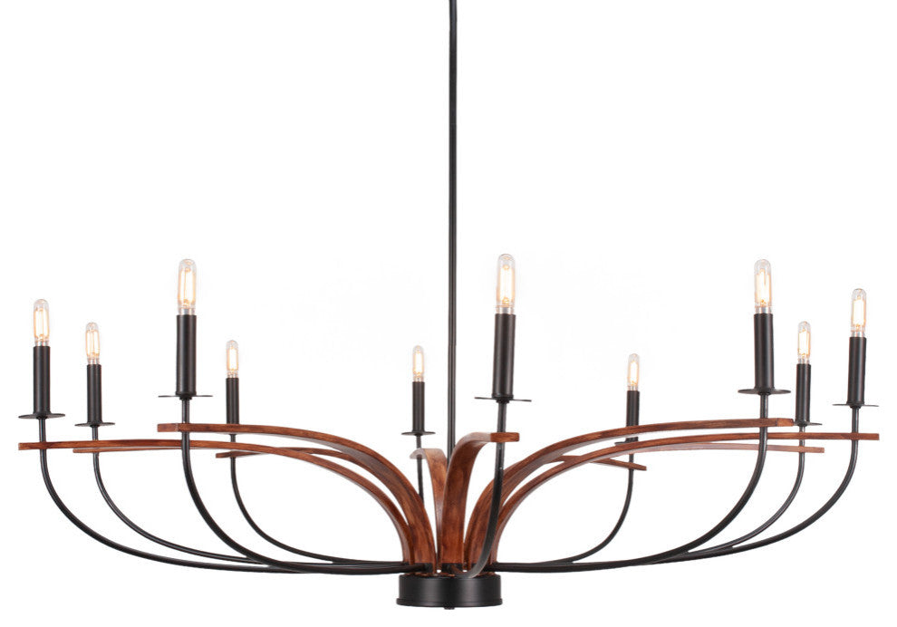 Monterey Uplight 10-Light Chandelier, Matte Black & Painted Wood-look