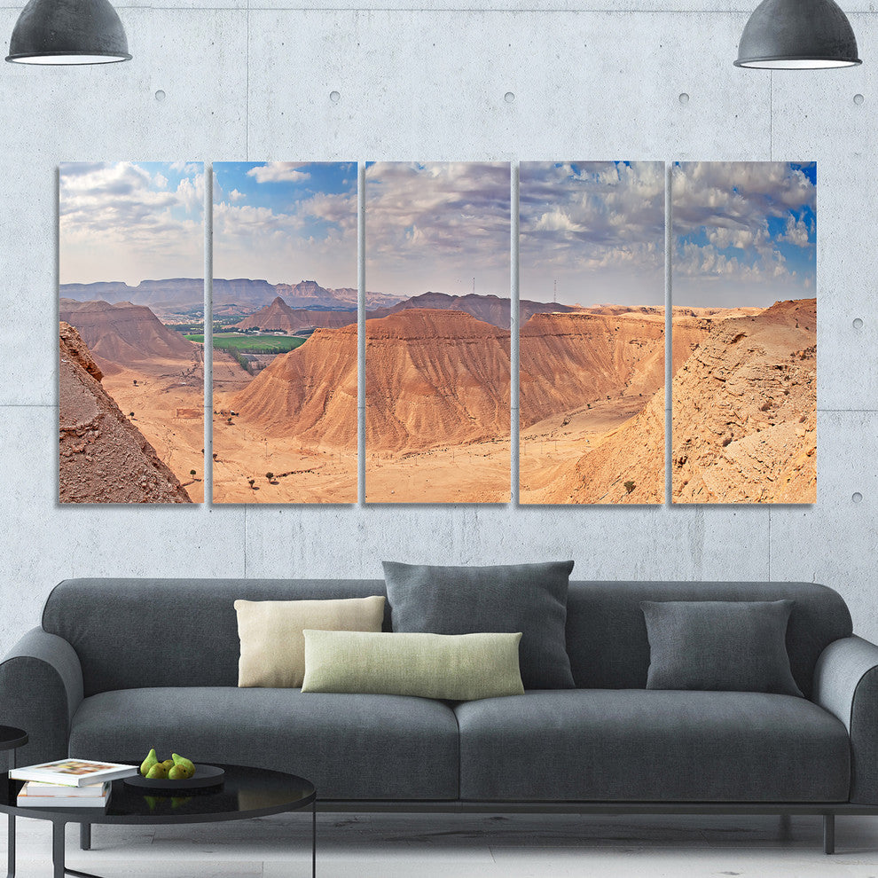 Clay Rocks around Riyadh City, Landscape Canvas Art Print, 60"x28", 5 Panels
