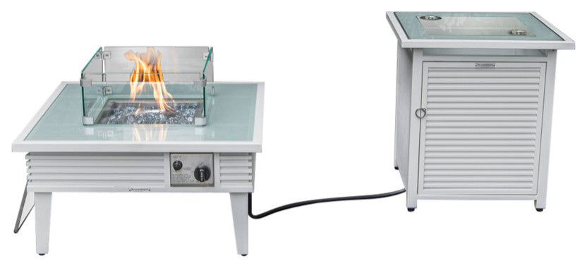 LeisureMod Walbrooke Square Fire Pit Table and Tank Holder With Slats, White