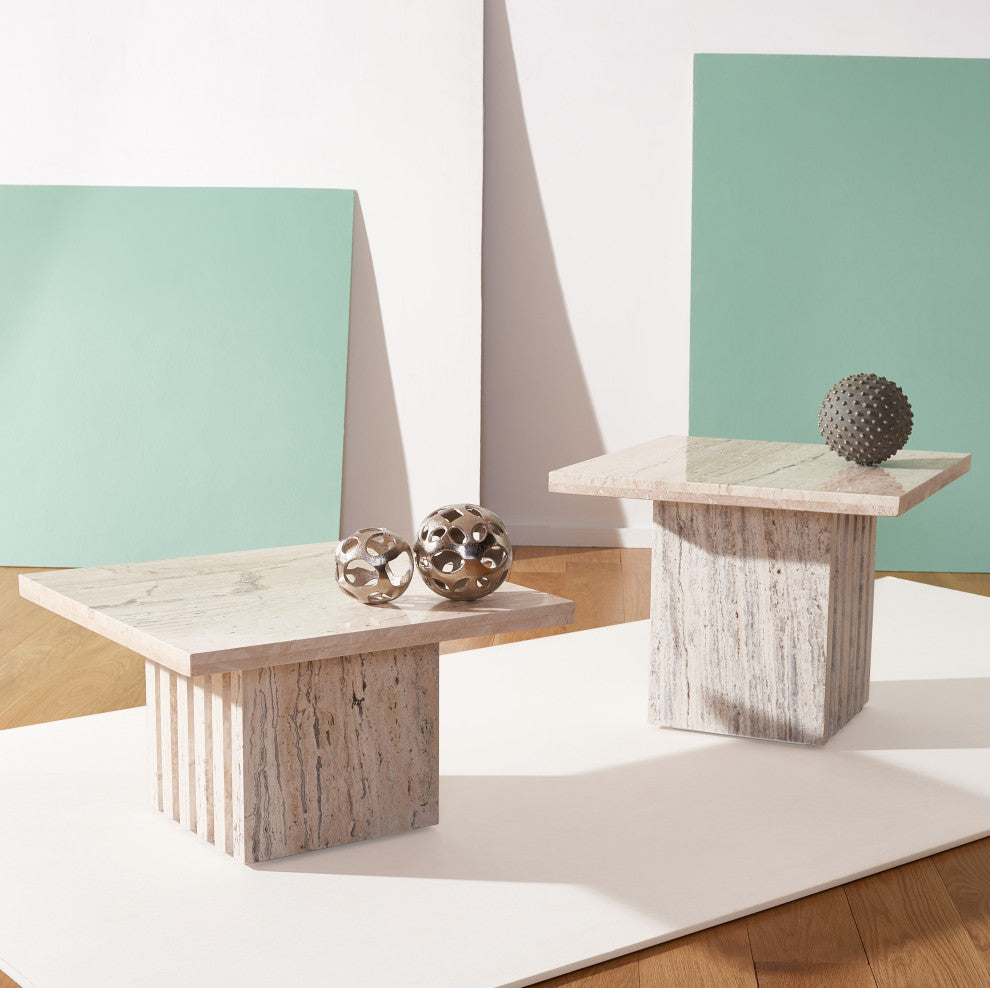 Safavieh Couture Olivia Square Travertine Accent Table Off White