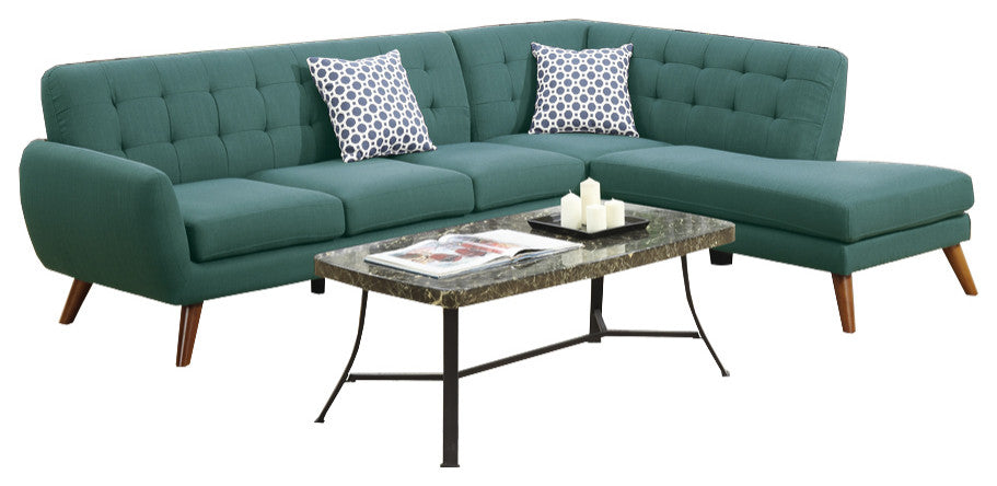 Benzara BM168752 Polyfiber 2 Pieces Sectional With 2 Pillows, Blue