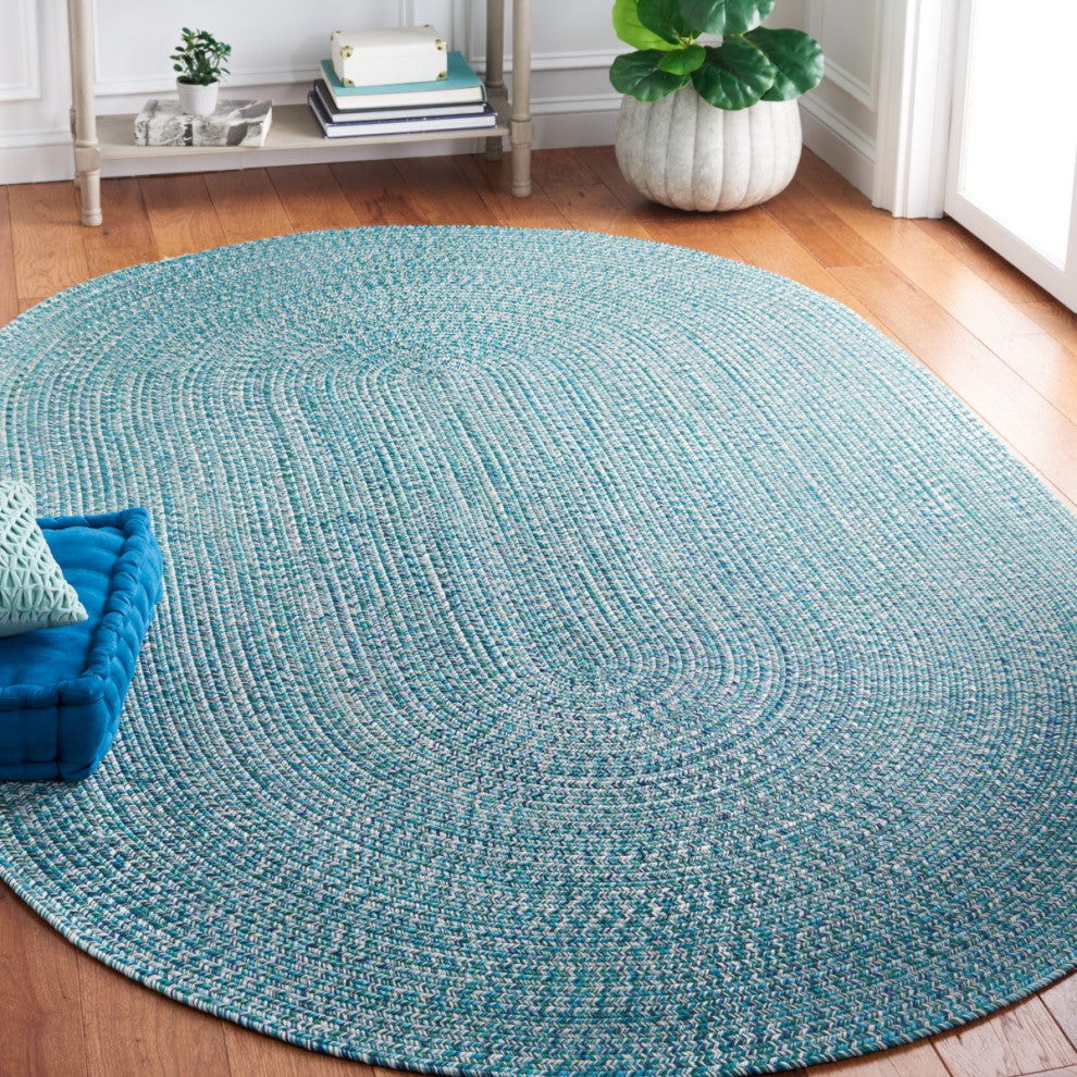 Safavieh Braided BRA201 Rug Machine-Washable, Teal/Green, 6'x8' Oval