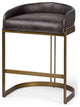 29" Black Leather Antiqued Gold Low Back Counter Stool