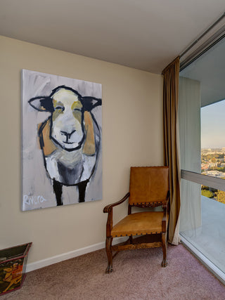 "Grinning Sheep" Painting Print on Wrapped Canvas, 30"x45"