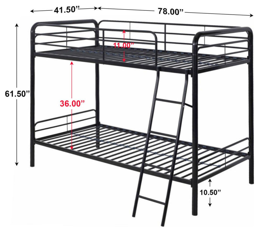 Better Home Products Twin over Twin Metal Bunk Bed in Black