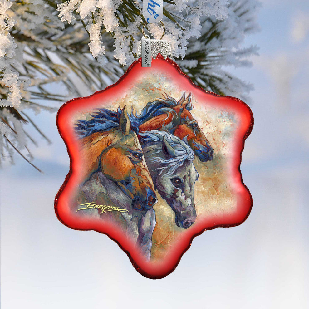 Let Them Run Horse Heads Glass Ornament