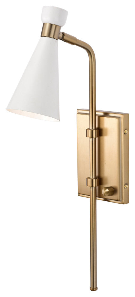 Prospect 1-Light Wall Sconce, Matte White With Burnished Brass