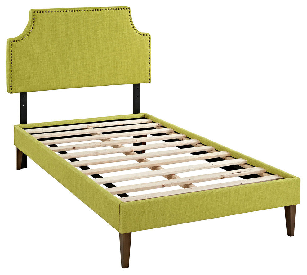 Modway Laura Twin Fabric Platform Bed With Squared Tapered Legs, Wheatgrass