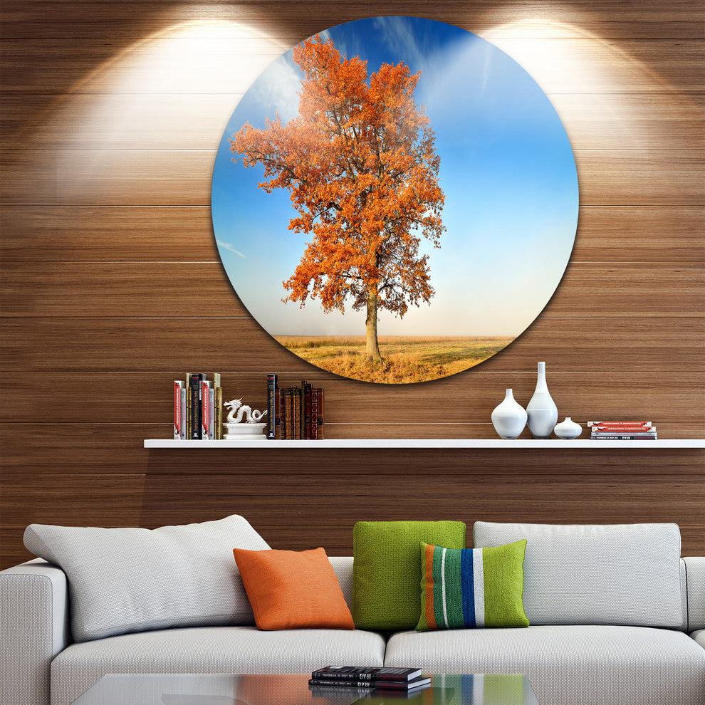 Colorful Lonely Fall Tree, Landscape Photo Round Wall Art, 36"