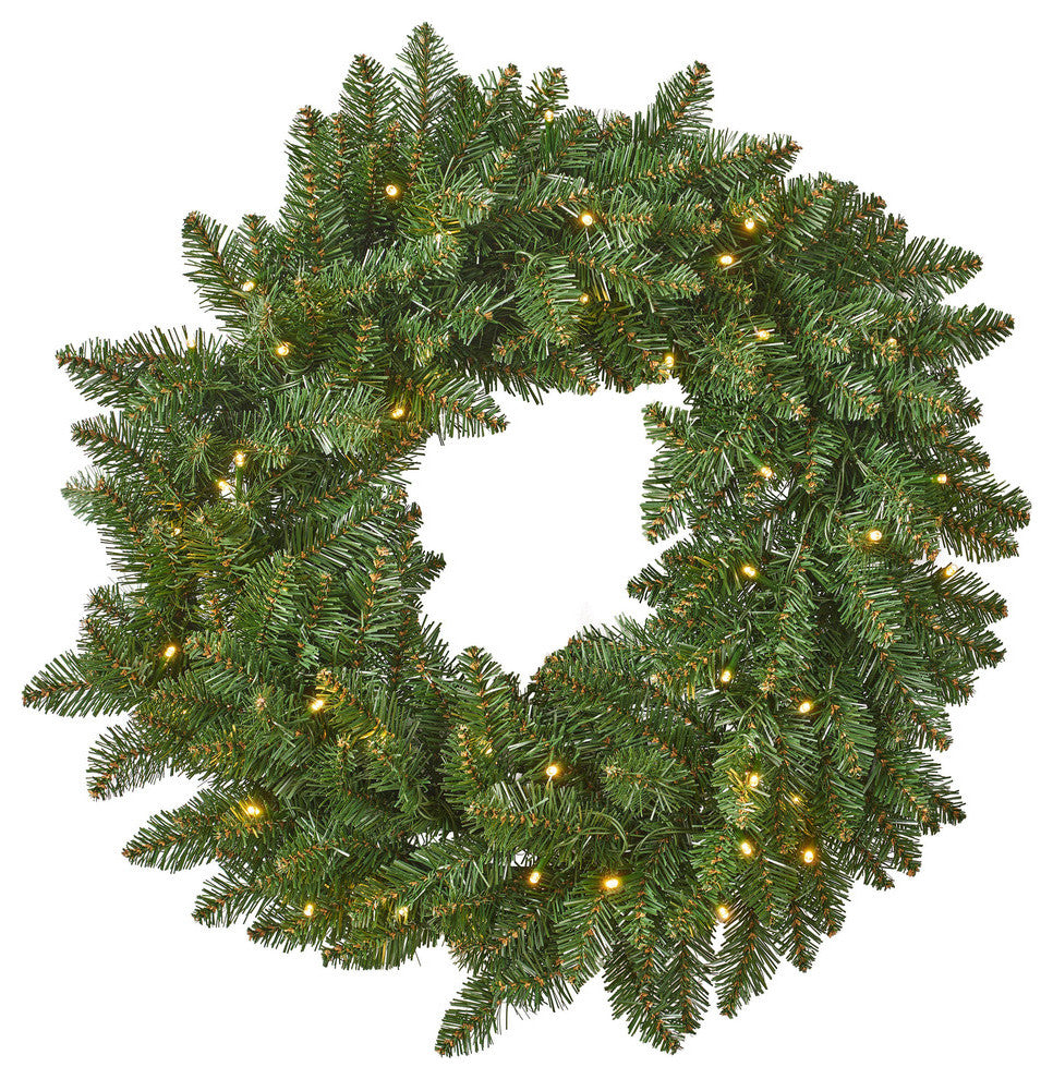 24" Norway Spruce Pre-Lit Warm White LED Artificial Christmas Wreath, Green