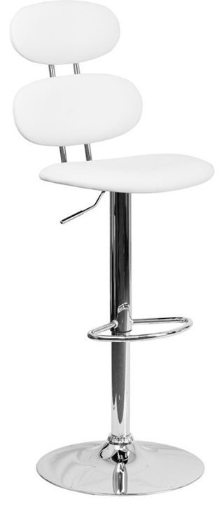 Contemporary Adjustable Height Barstool With Chrome Base, White Vinyl