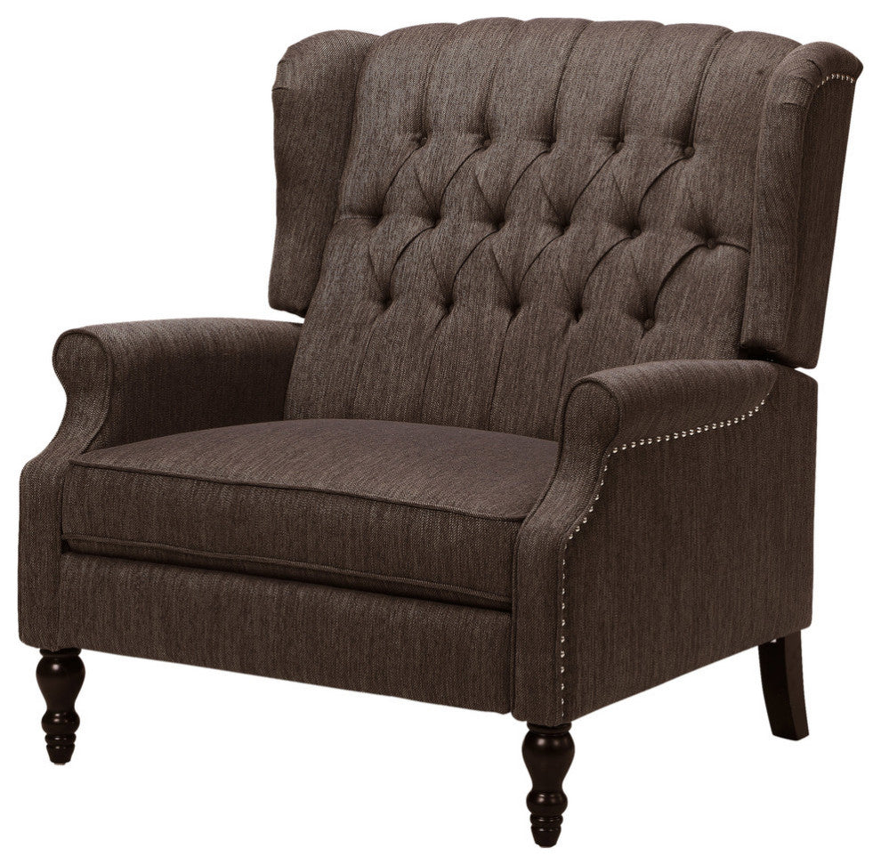Salome Oversized Tufted Fabric Push Back Recliner, Brown and Dark Brown