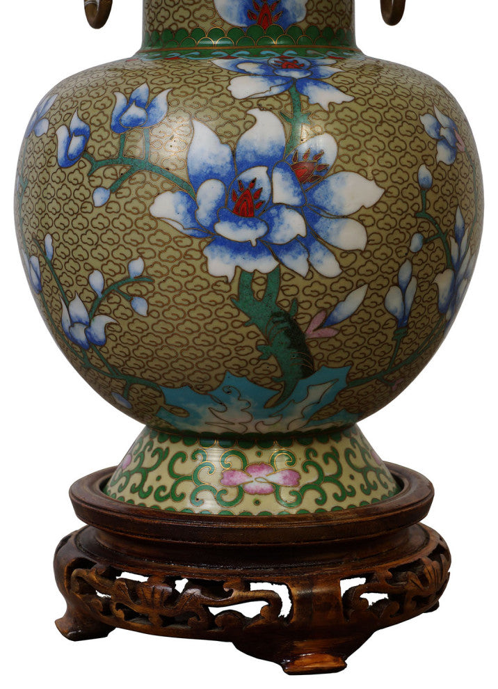 Consigned Vintage Chinese Hand Made floral Cloisonne Vase