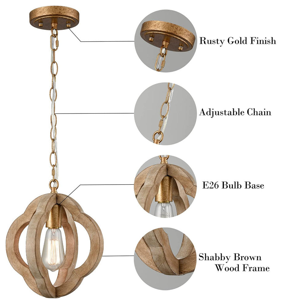 Industrial Wood Chandelier Farmhouse Rust Pendant Light Brown Wood Pendant Lamp