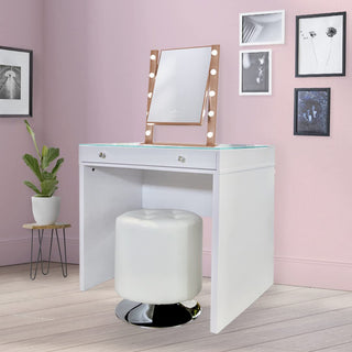 Rosey Faux Fur Vanity Accent Ottoman, White