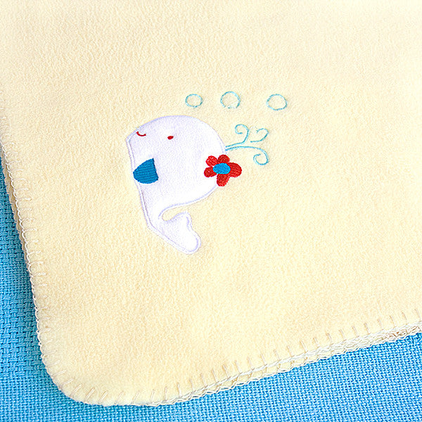 White Whale - Yellow Applique Coral Fleece Baby Throw Blanket (29.5"-39.4")